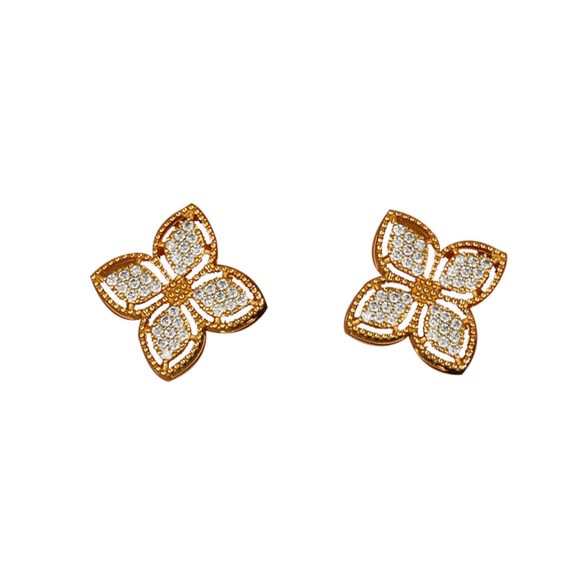 Light Luxury European American Women Stud Earrings, Versatile Four-Leaf Clover Floral Design Inlaid Cubic Zirconia, Premium Daily Fashion Ear Jewelry For Ladies