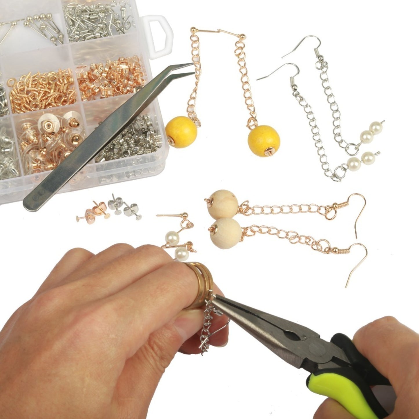 2,800 DIY Earring Accessories—Jewelry Making Kit For Earring Bending, Ring Making, And Repair—Earring And Bracelet Party Gifts