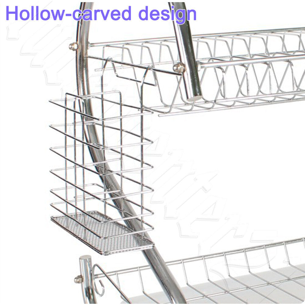 2 Tier Dish Drying Rack Drainer Cup Plate Holder Cutlery Tray Kitchen Organizer
