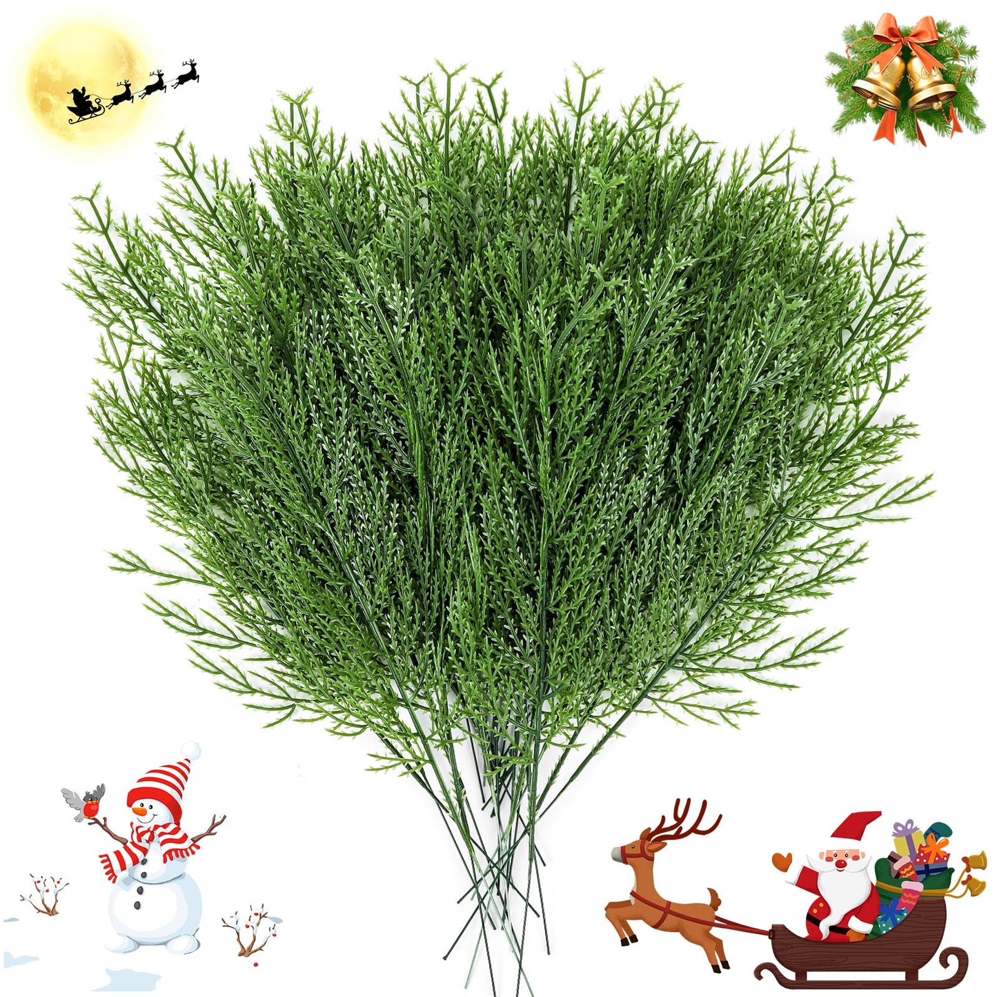 60 Pieces Artificial Pine Branches, Artificial Cedar Stems And Artificial Snow Pine Branches For Christmas Decoration Christmas Picks For DIY Garland Craft Family Kitchen Holiday Decoration Clearance