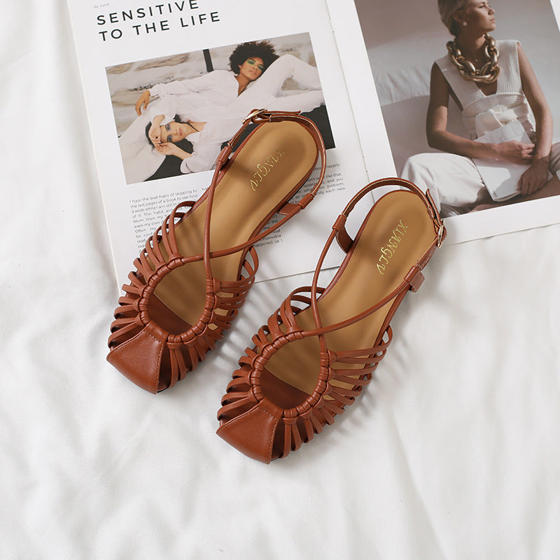 Summer New Flat-bottom Cross-strap Fashionable Soft-soled Closed-toe Shoes