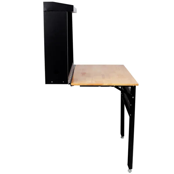 Wall Mounted Workbench, Robust Space-Saving Foldable Workbench With Rubberwood Work Surface, Pegboard For Tools