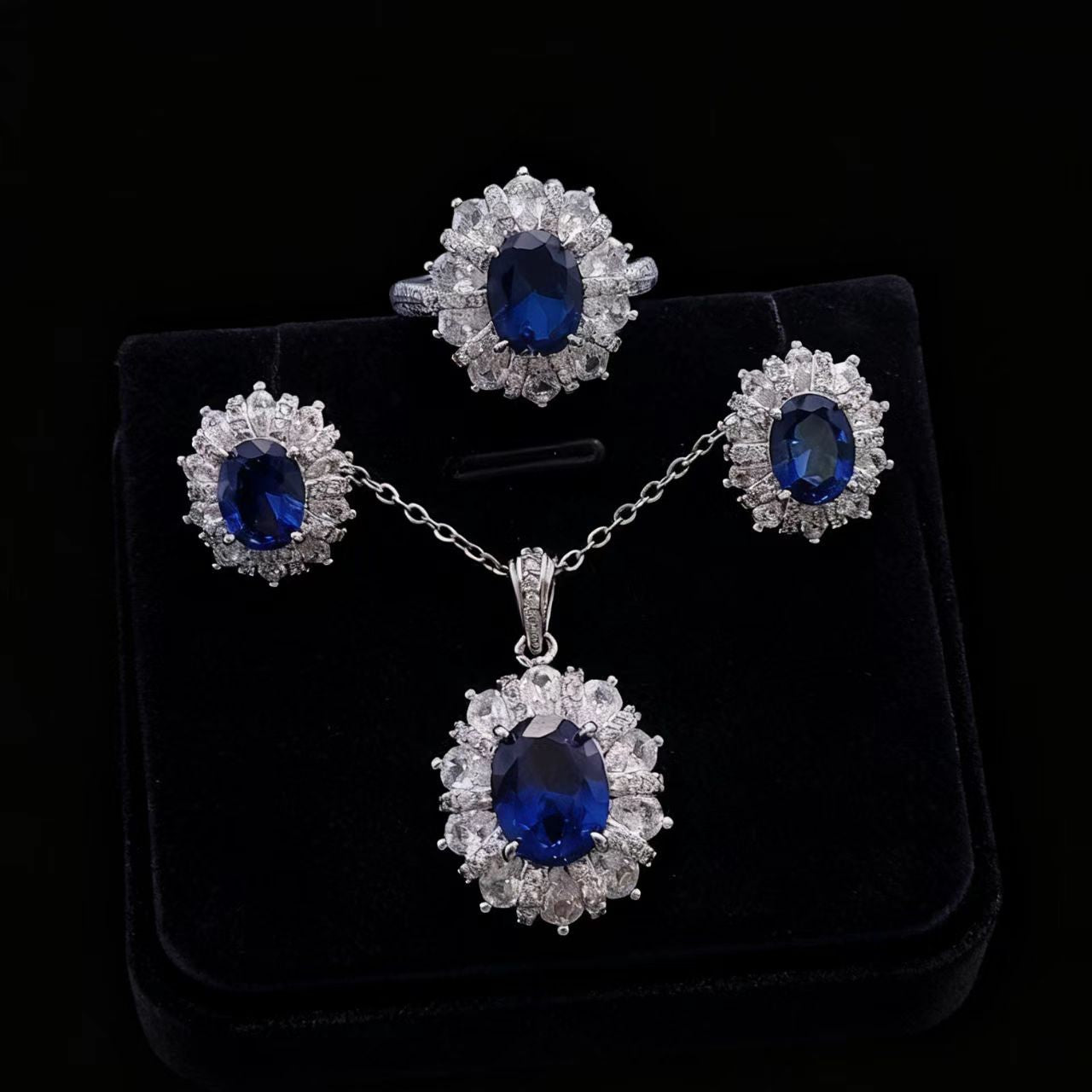 2025 New Sunflower Sapphire Emerald Jewelry Set Ring Earrings Pendant Full Diamond Fashion Necklace For Women