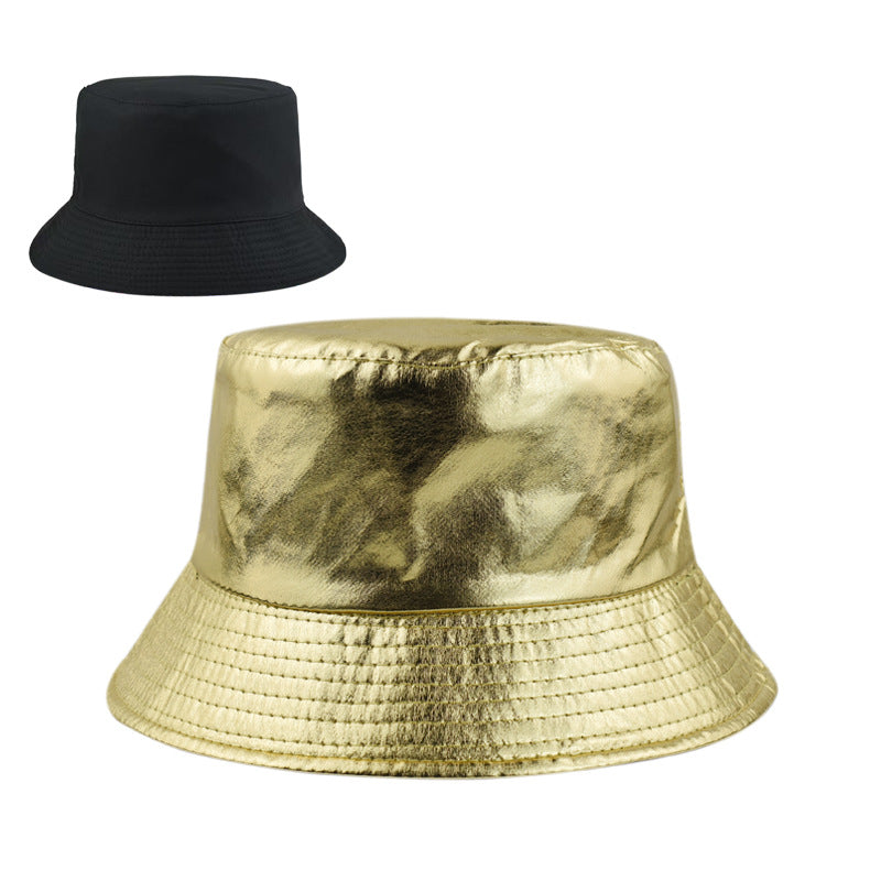 Summer Best-selling Laser-embossed Sequin Boater Hat, PU Bucket Hat, Fashionable Trend Street Hat, Outdoor Sun Protection Double-sided Sunshade Hat