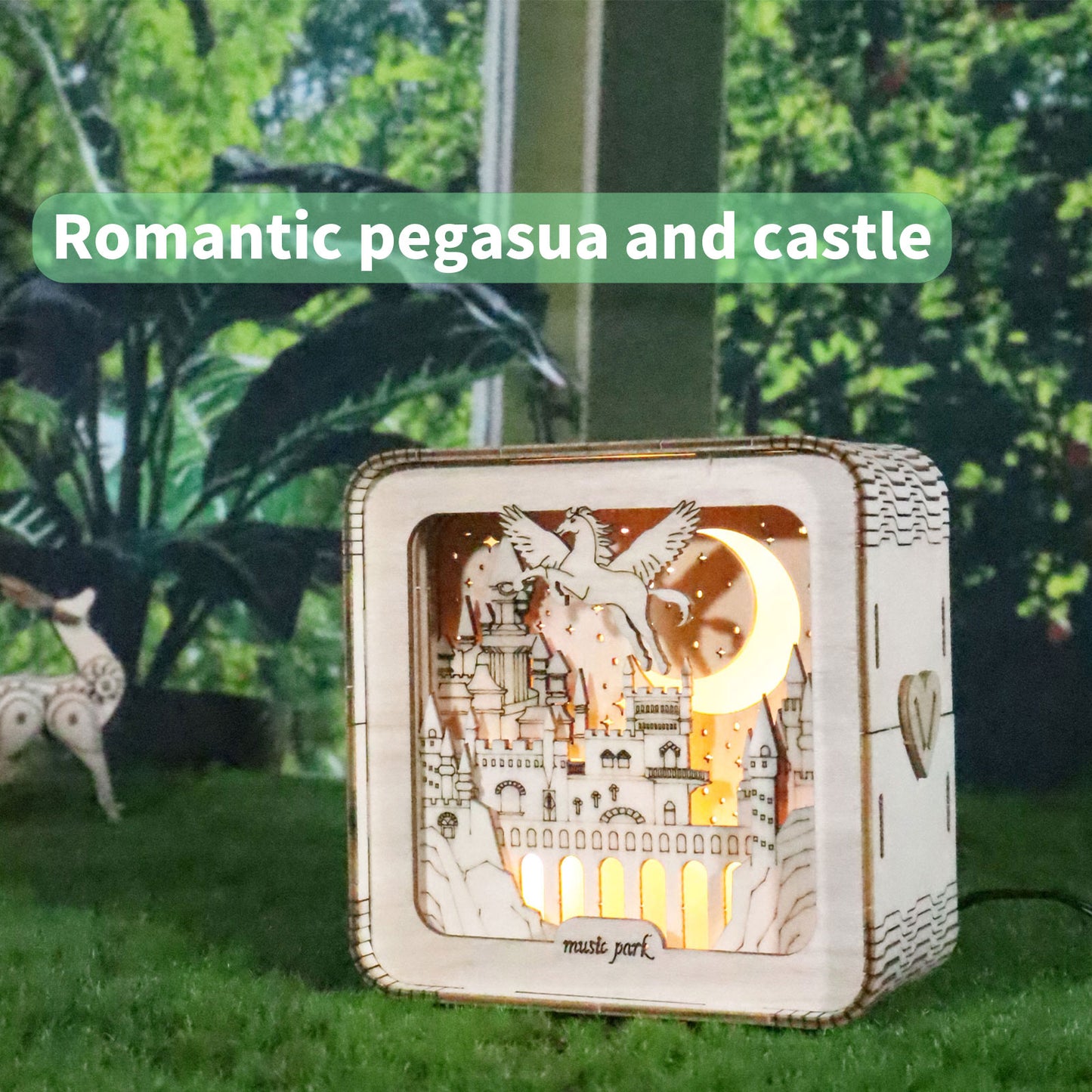 Sales Are Prohibited On The TEMU And SHEIN -MUSIC PARK 3D Wooden Puzzles Pegasus Castle Model Kits Night Lights Desk Decorations Birthday Christmas Gifts For Women
