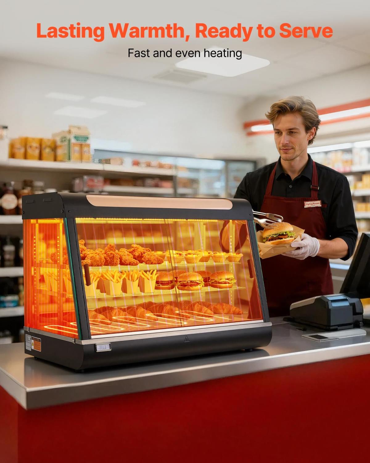 3-Tier Commercial Food Warmer Display, 1400W Food Display Warmer With LED Light, Top Storage And Adjustable Shelves, 86℉~185℉ Steam Heating, 137Qt/130L For Hamburger, Pizza, Bread, Fried Chicken