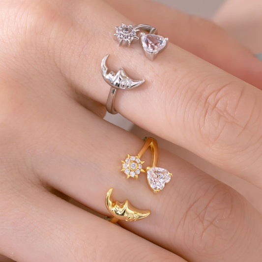 S925 Loving Heart In Sterling Silver Ring Female Inlaid Heart-shaped Zircon Japanese And Korean