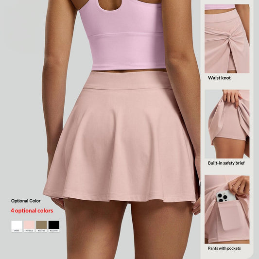 High-waisted Pleated Tennis Skirt With Twisted Design For Pre-summer, Anti-chafing Yoga Mini Skirt With Pockets
