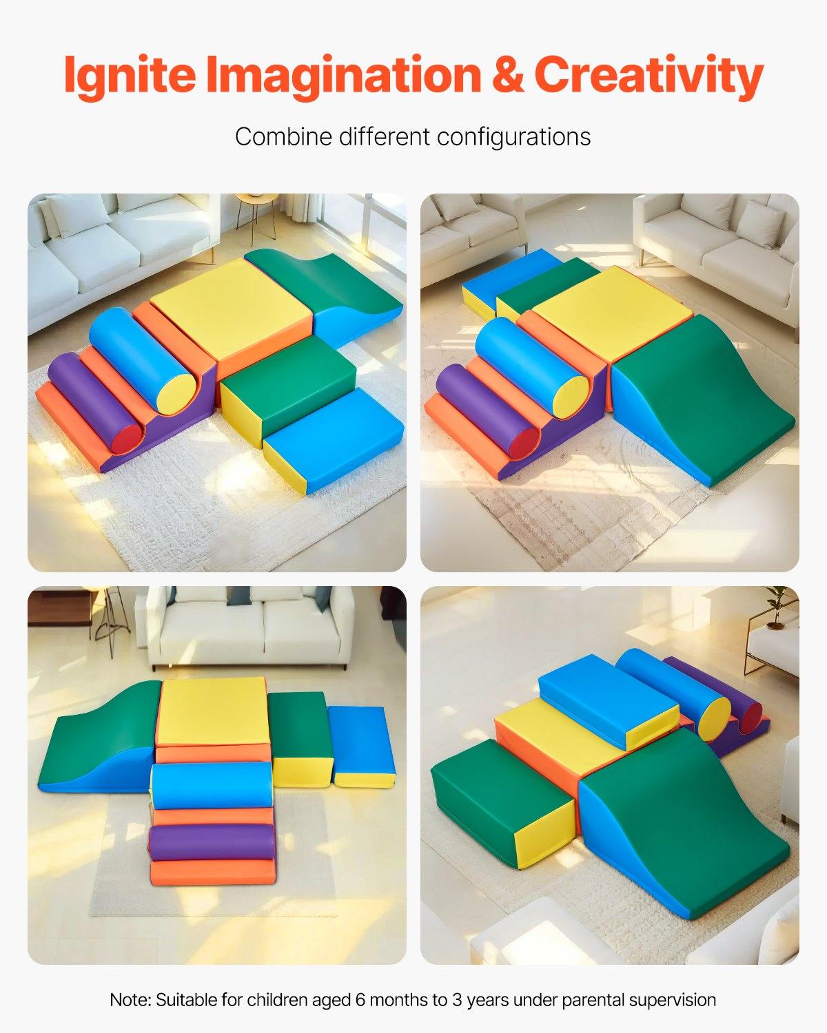 Climbing Toys, 7-Piece Set, Foam Climbing Toys For Toddlers 6 Months To 3 Years Old, PU Leather Climbing Blocks, Indoor Climb And Crawl Activity Playset For Crawling & Sliding, Easy To Clean