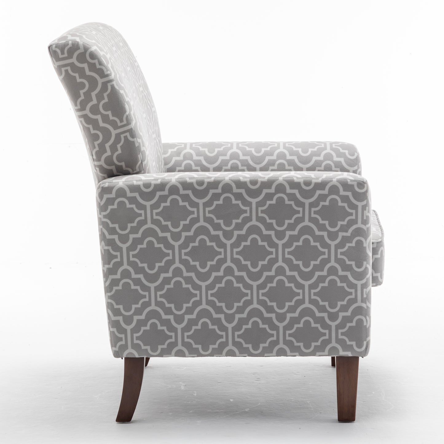 Patterned Polyester Blend Armchair, Solid Birch Wood Frame With Brown Tapered Legs, Foam Padded Accent Chair With Trim Detail For Living Room Office