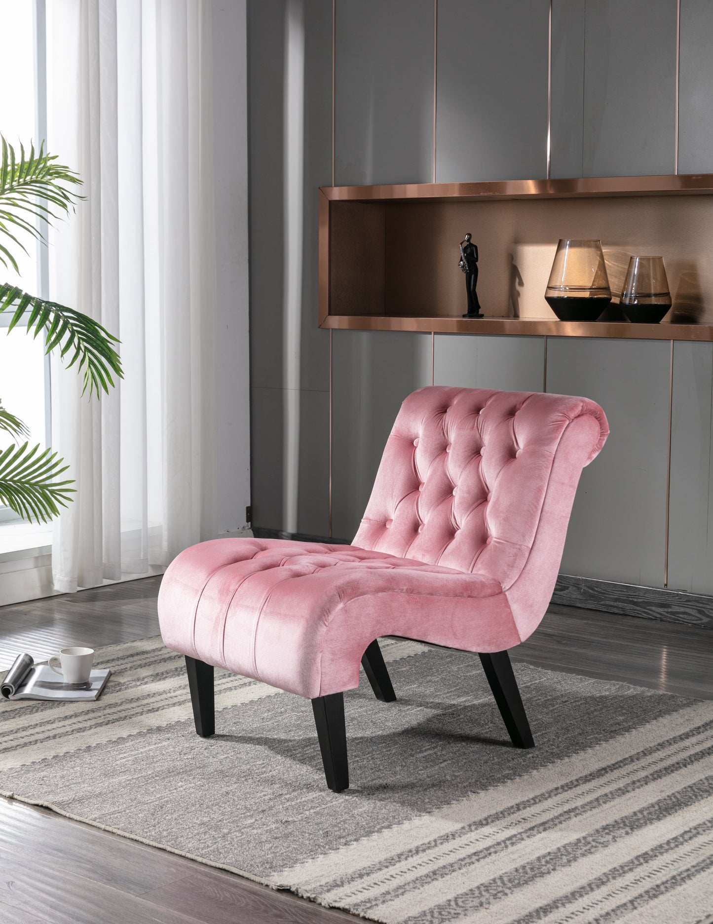 COOLMORE Modern Velvet Armless Accent Living Room Chair   Leisure Chair,Upholstered Fabric Button Comfortable Chair With Wooden Legs For Bedroom, Living Room, Office   Velvet