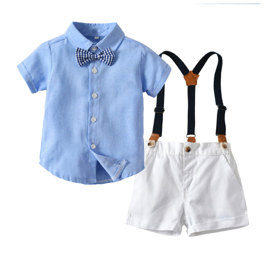 Korean-style Fashionable Boys Shirt And Suspender Pants Set