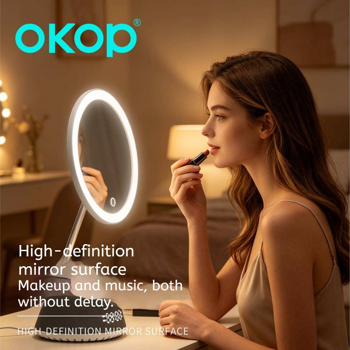KP-856 Smart Magnetic Makeup Mirror With Wireless Charging And Fill Light Clear Sound Output Bluetooth Speaker