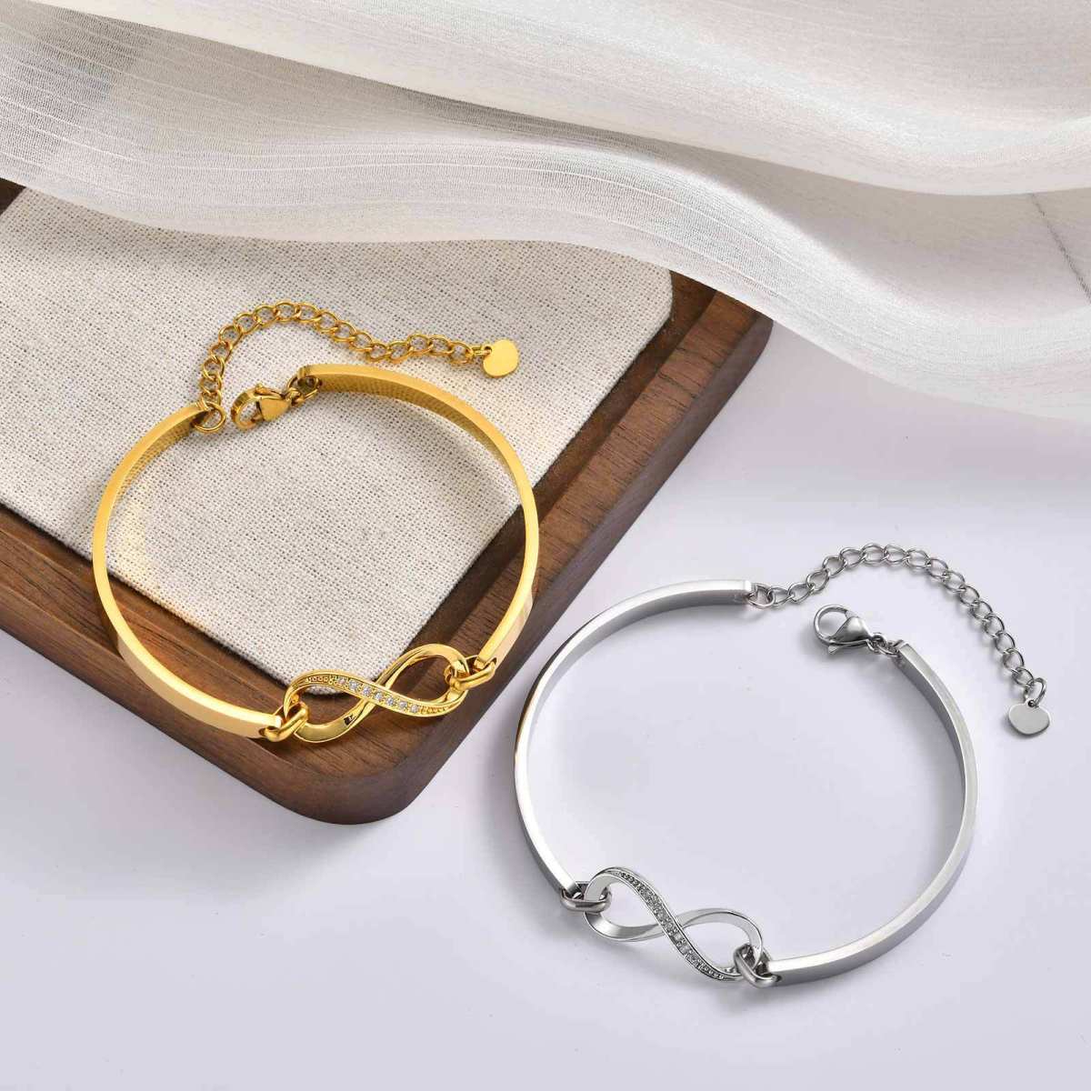 Copper Zircon Heart-Shape 8 Infinity Symbol Fashionable Trendy Korean-Style Sweet Yet Cool Bracelet