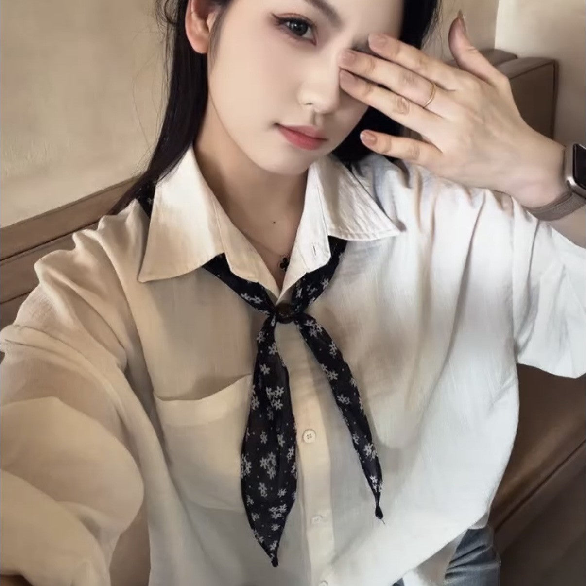 Korean-style Retro Floral Silk Scarf For Women