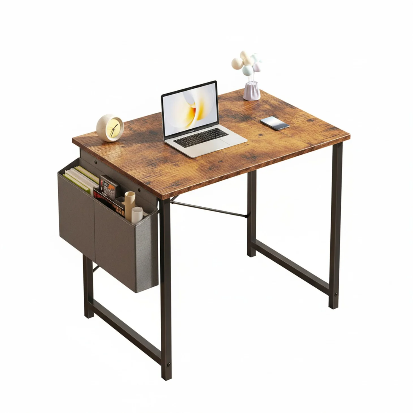 Small Office Desk For A Small Space, With Storage Bags And Hooks On The Computer Desk