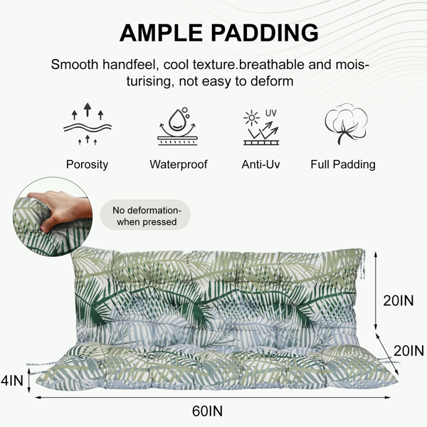 Outdoor Swing Cushions 60 Inch, Waterproof 4inch Thick Porch Swing Cushion Replacement With Backrest And Ties, Comfortable 2-3 Seat Pation Swing Pad For Backyard, Garden, Lawn, Outdoor Furniture