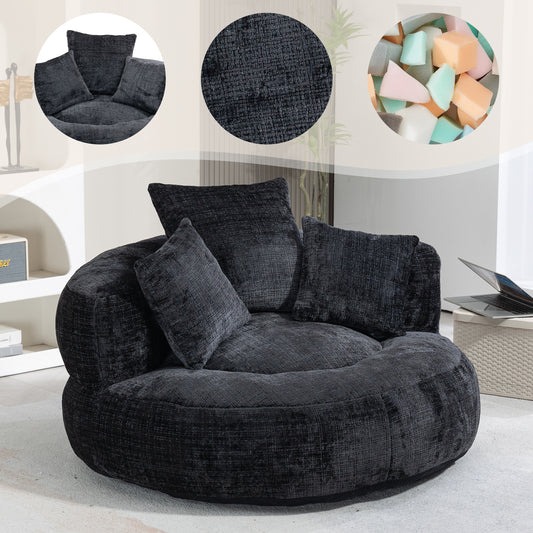 Lazy Sofa Durable Comfort Lounger High Back Bean Bag Chair Couch With Three Cushions For Adults And Kids, Indoor & Outdoor, Single Gaming Sofa Chair For Bedroom, Office  Black Chenille