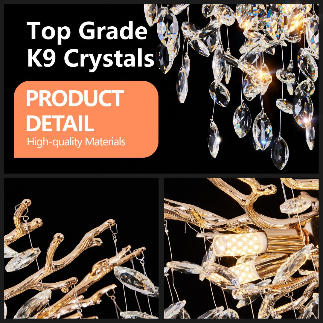 Modern Tree Branch Crystal Chandelier Luxury Gold Crystal Pendant Lighting 18in Contemporary 7-Light Chandeliers For Dining Room Kitchen Bedroom Living Room Bulb Is Not Including