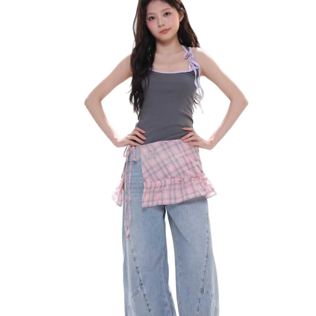Korean-style Preppy Plaid Skirt With A Ruffled Hem And A-line Tiered Design