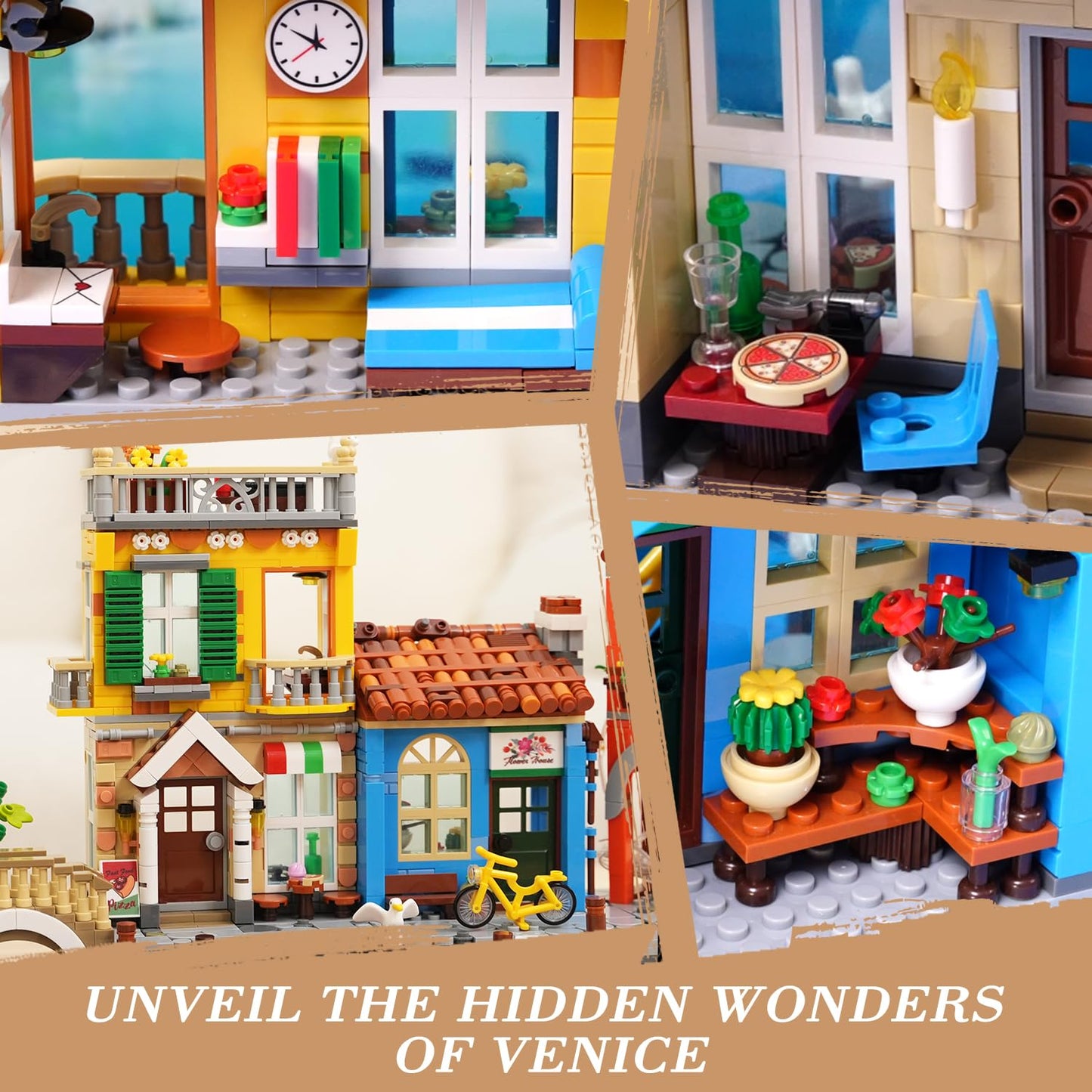 Venice Main Street Building Set For Adults, 2155 PCS City House Building Block Kit With Light Flower Shop Pizzeria, Christmas Home Decor Architecture Model Gift For Women Men Teen Girl