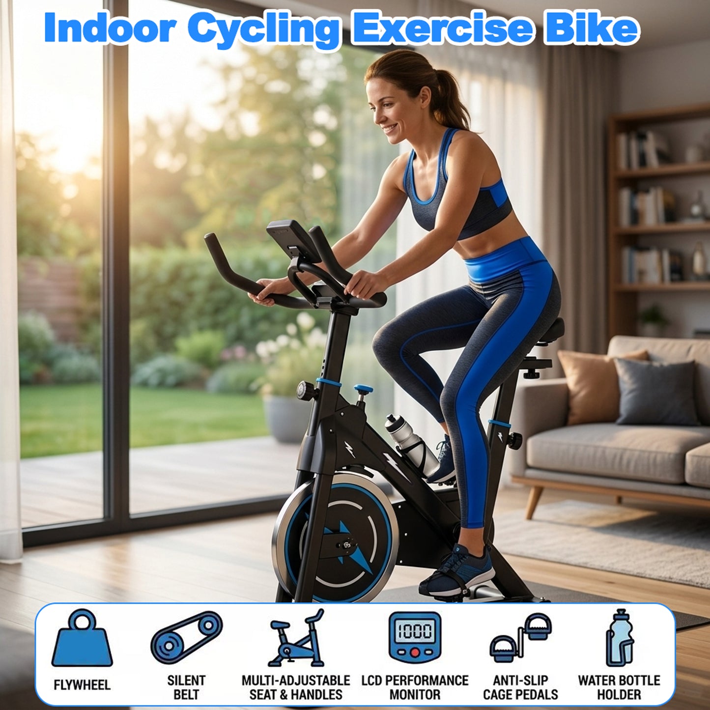 Indoor Exercise Bike, Stationary Cycling Bike With Monitor, Adjustable Resistance, Comfortable Seat & Handlebars, Stable Base, Portable Design Home Fitness Workout Cycle For Daily Indoor Use