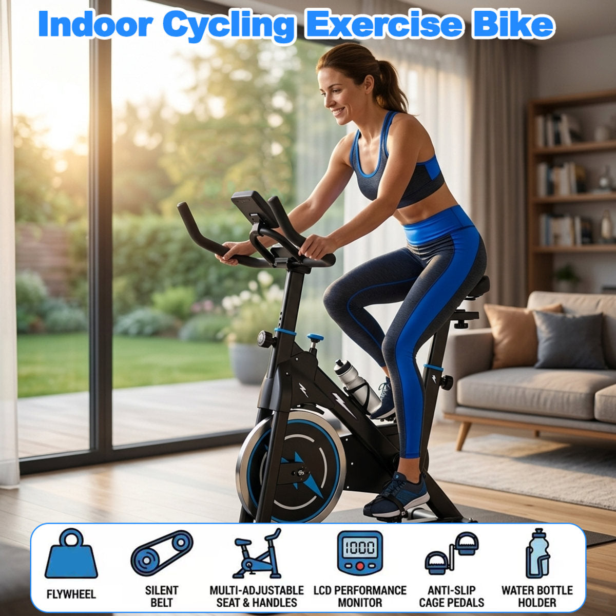 Indoor Exercise Bike, Stationary Cycling Bike With Monitor, Adjustable Resistance, Comfortable Seat & Handlebars, Stable Base, Portable Design Home Fitness Workout Cycle For Daily Indoor Use