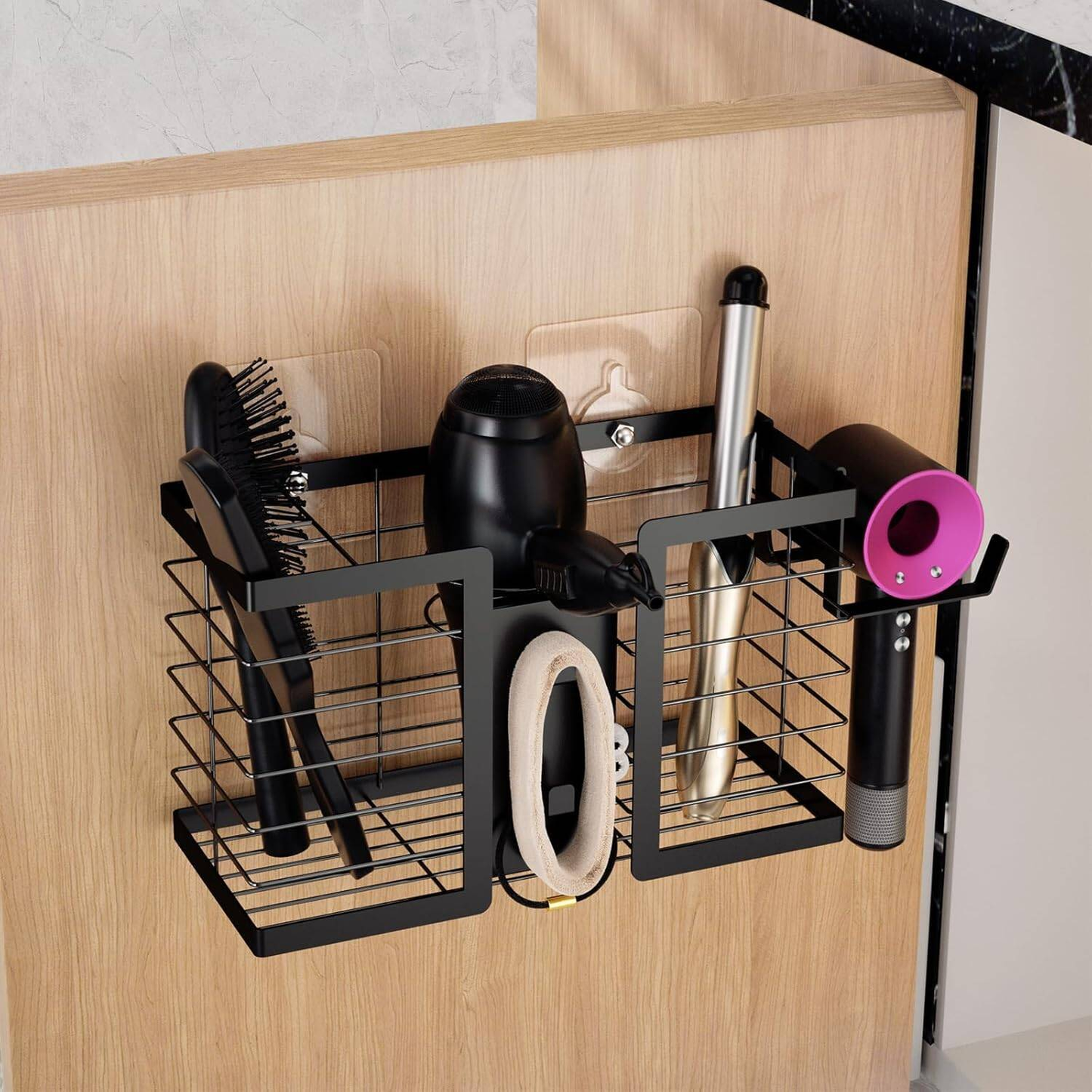 3-in-1 Wall Mounted Hair Tool Organizer Rust-Proof Steel Hair Dryer Holder With Heat-Resistant Storage For Straighteners, Brushes & Accessories