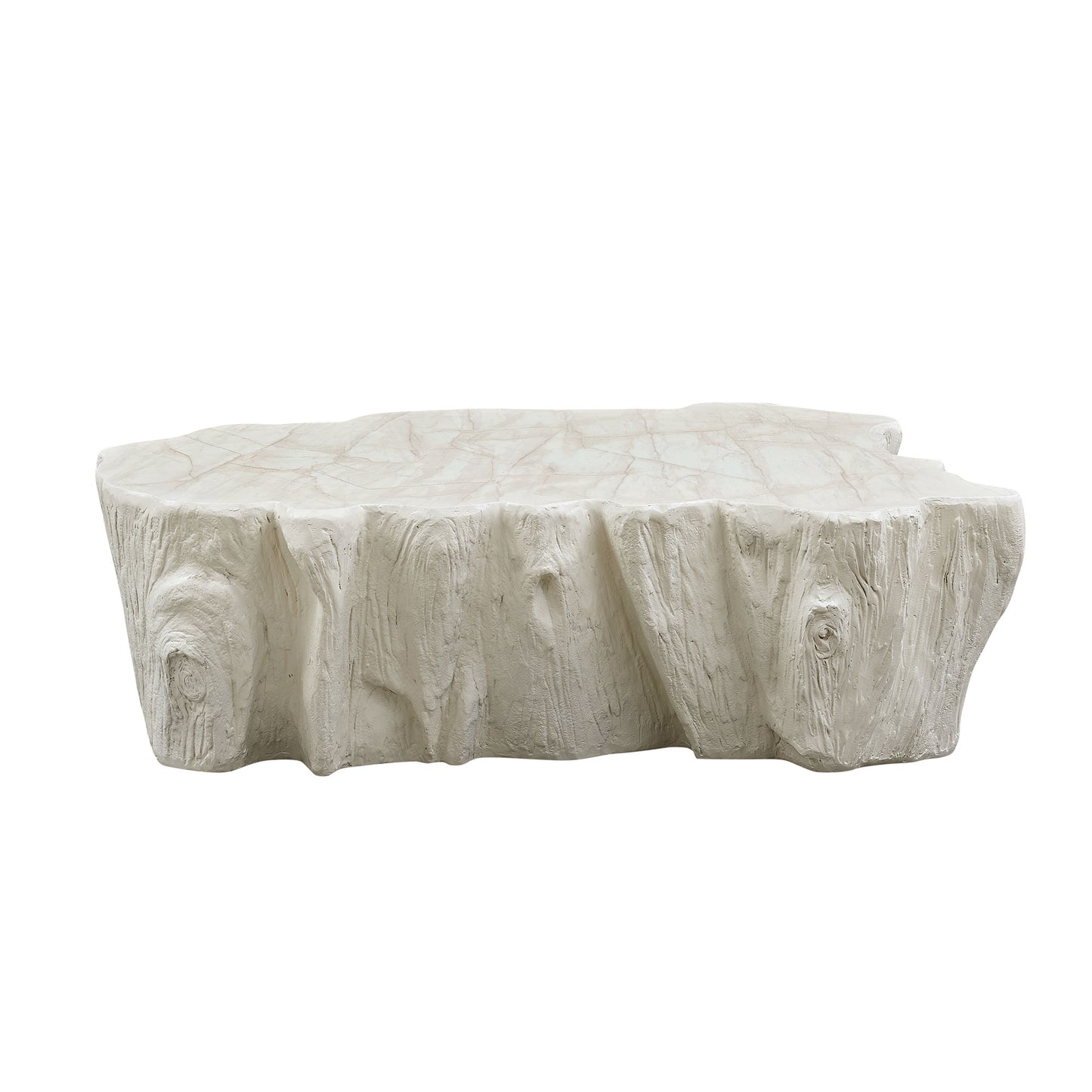 48.62 Inch Unique Shape Coffee Table Sturdy Fiberglass Tea Table For Living Room No Need Assembly Beige