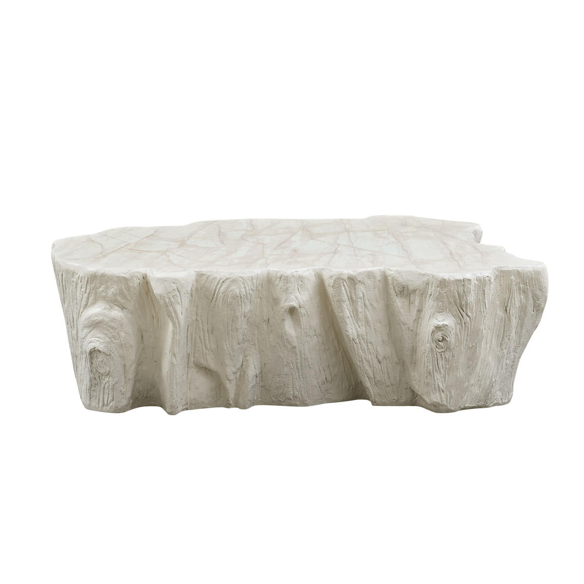 48.62 Inch Unique Shape Coffee Table Sturdy Fiberglass Tea Table For Living Room No Need Assembly Beige