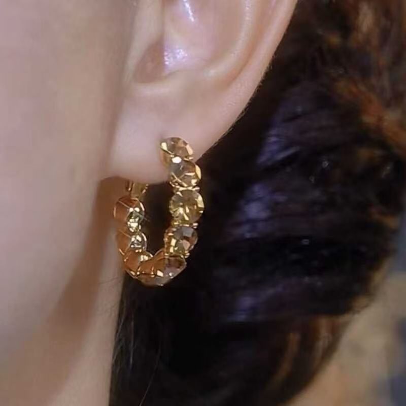 2026 Retro Coffee Zircon Hoop Earrings, Niche Elegant Ear Cuffs, Hot New Arrival