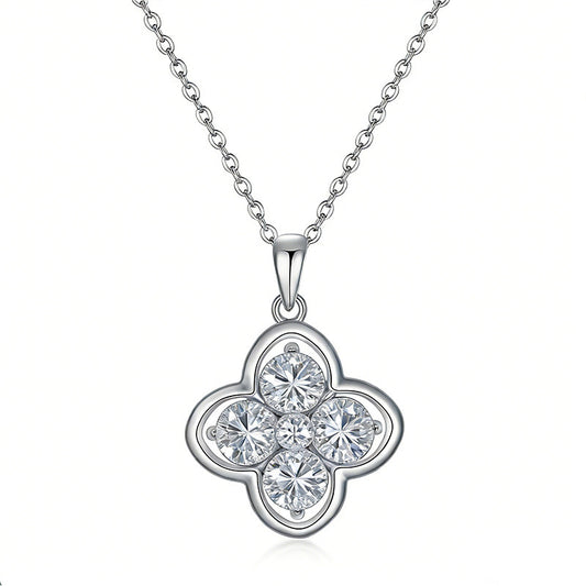 S925 Sterling Silver 4pcs 5mm Round Moissanite Clover Necklace 45cm Platinum Gold Plated GRA Certified Gift Box