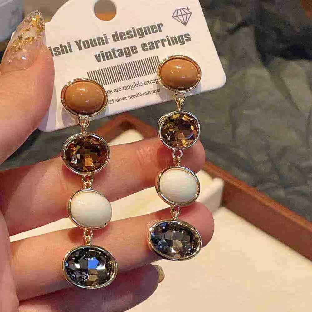 2026 New Long Coffee Zircon Dangle Earrings, Japanese Korean Luxury Jewelry
