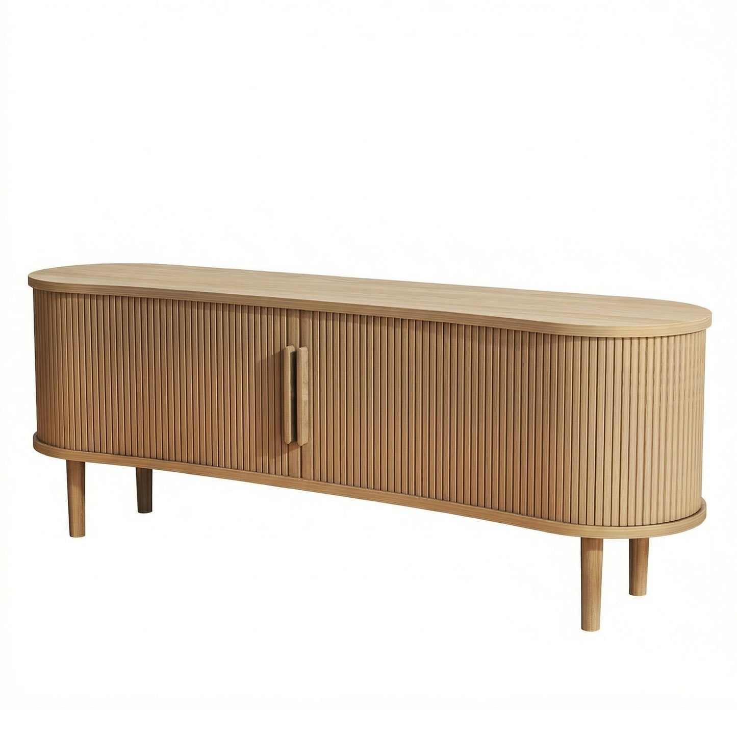 63in Fluted TV Stand Modern Media Console Table Entertainment Center With Sliding Door And Solid Wood Legs For Living Room Bedroom Office
