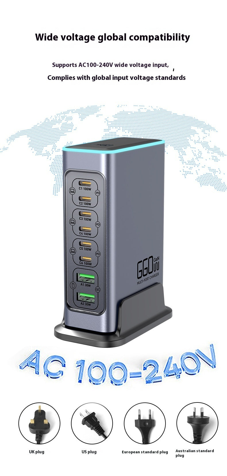 Popular High-end 660W Gallium Nitride Charger Fast Charging Head Mobile Phone Tablet Multi-port Desktop