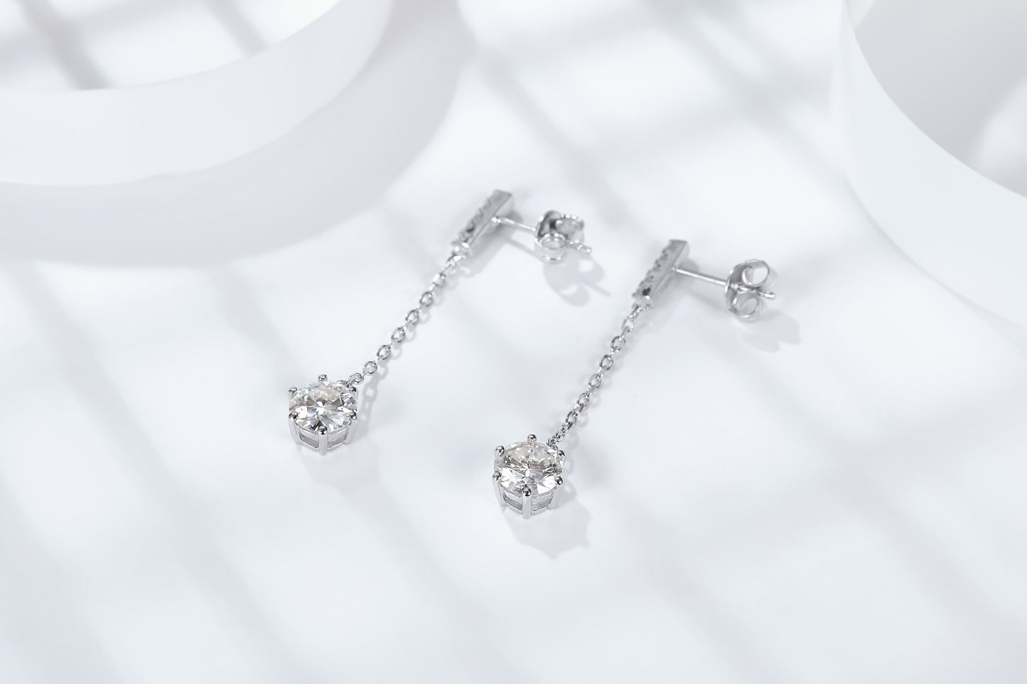 S925 Sterling Silver Moissanite Chain Dangle Earrings 0.5 Or1CT  Platinum Plated Long Drop Earrings With GRA Certificate Elegant Jewelry Gift Box Set For Women