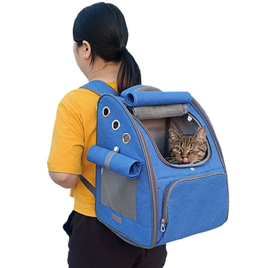 Pet Backpack Carrier For Cats Small Dogs Foldable With Secure Inner Leash Self Locking Zipper For Security