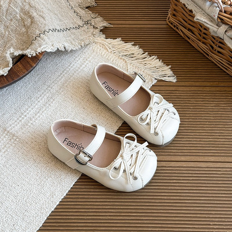 Children's Shoes Korean Version Girls' Soft Soled Bow Princess Single Shoes Mid Size Girls' Leather Shoes Trend