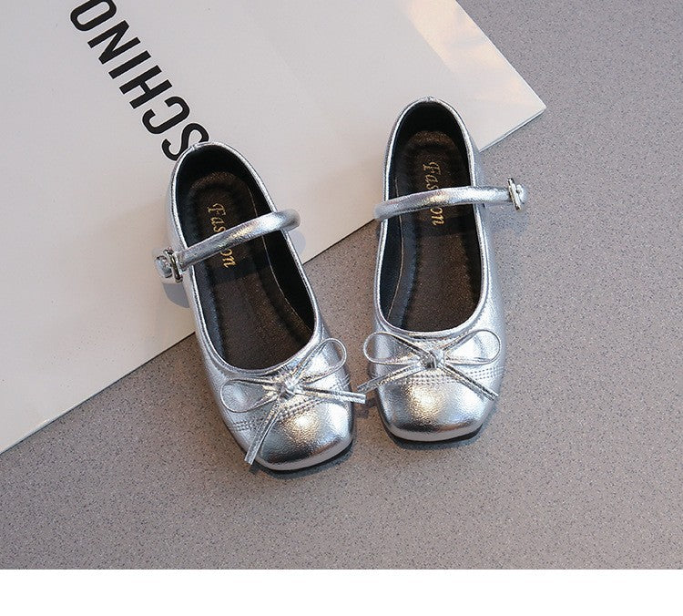 Girls' Leather Shoes, Shallow Mouth Princess Shoes, Korean Version, Girls' Fashionable, Versatile, Casual Single Shoes