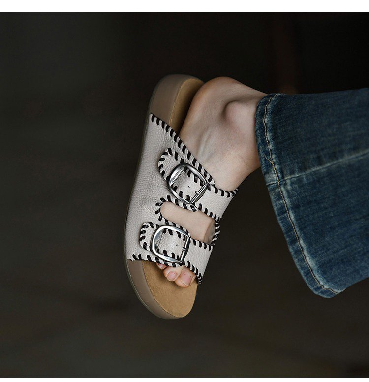 Thick Soled Retro Embroidered One-piece Slippers For Women's Outdoor Wear, Summer Fashion New Beach Sandals, Bocken Shoes