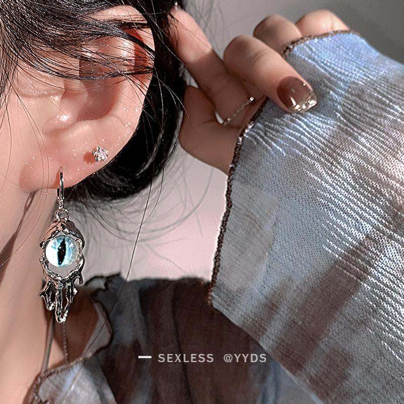 Japanese Korean Trendy Evil Eye Earrings, Niche High-End Designer Studs For Women, Unique Wasteland Style Drop Ear Jewelry