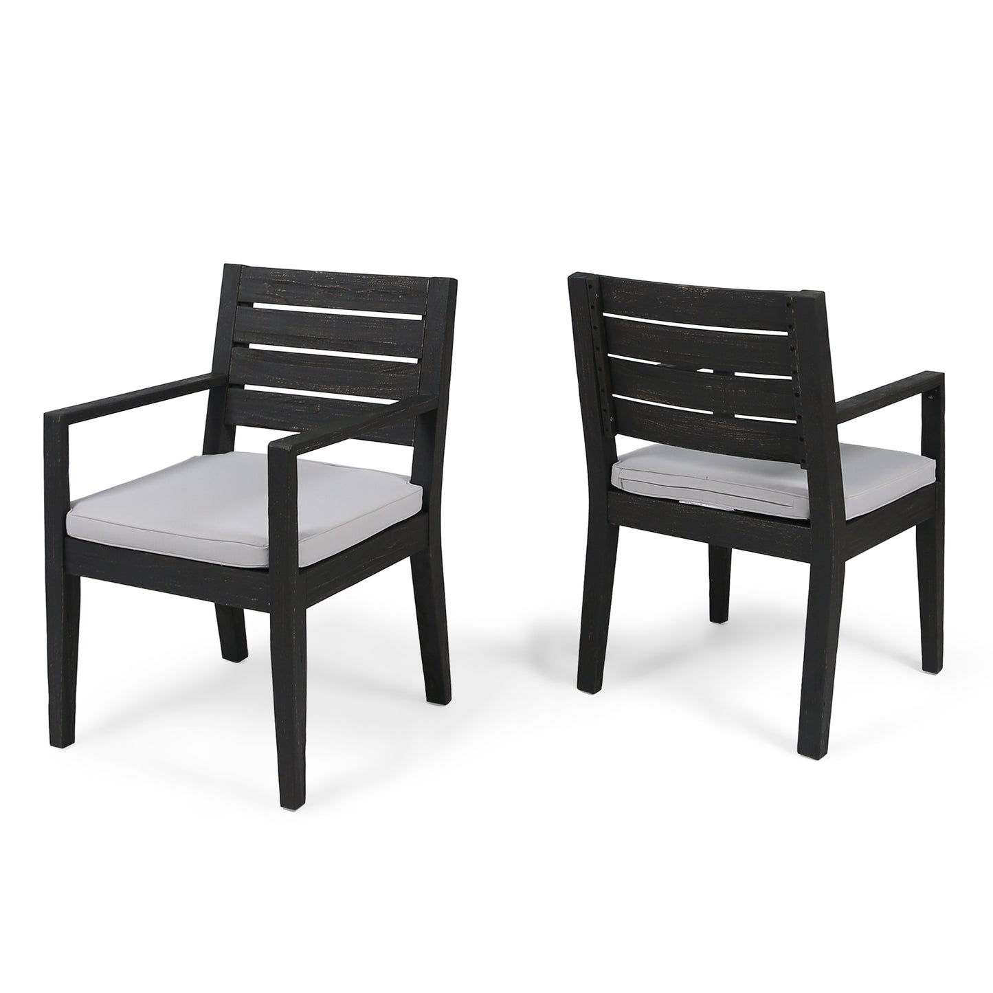 Outdoor Dining Chair Set Of 2, Dark Grey With Light Grey Cushion