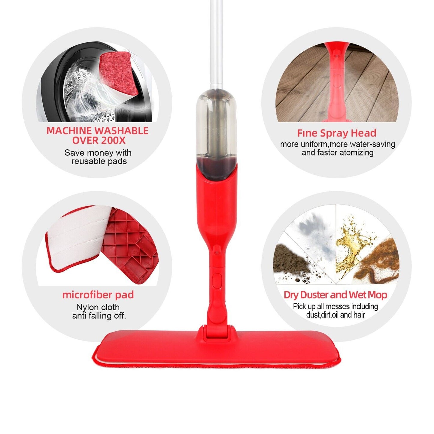 Spray Flat Mop Microfiber Pads Floor-Tile Kitchen Bathroom Living Room Cleaning