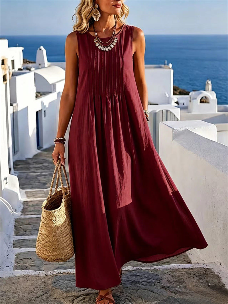 Summer New Casual Loose Fitting Round Neck Dress