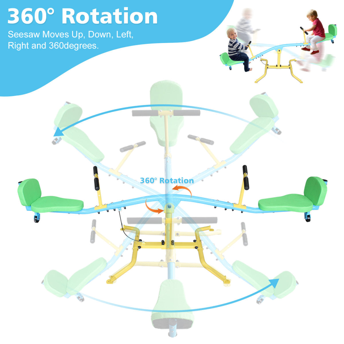 Children's Seesaw Double Person 360 Rotating Seesaw With Backrest Indoor And Outdoor Playground Double Person Rocking Horse Kindergarten Toys