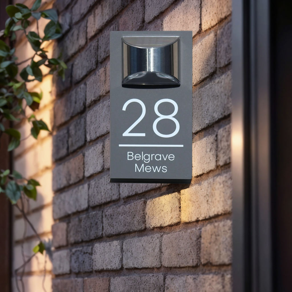 Solar Powered Acrylic Metal Doorplate Light - Engraved Hollow Out Warning Sign Street Identification Plaque with Lighting
