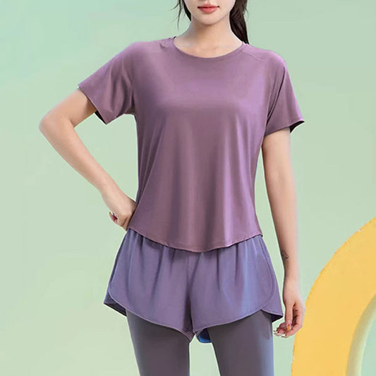 Sports Leisure Set Short Sleeve Fitness Pants Women Slim And Slimming