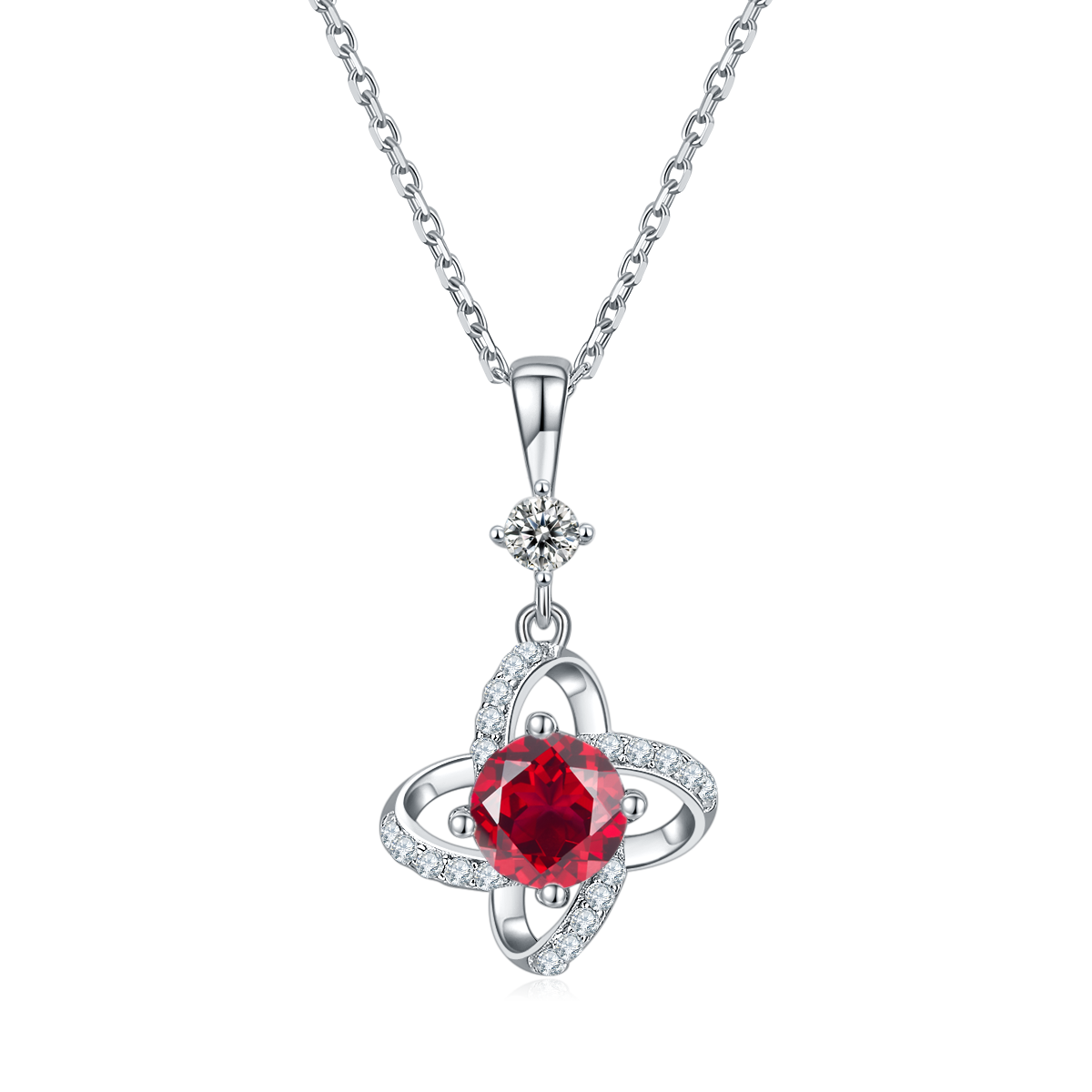 S925 Sterling Silver 4-Leaf Clover Necklace, 6.5mm Moissanite & Lab-Grown Gemstone, Platinum Plated 45cm Chain, 2.8g Women's Fine Jewelry Gift Box