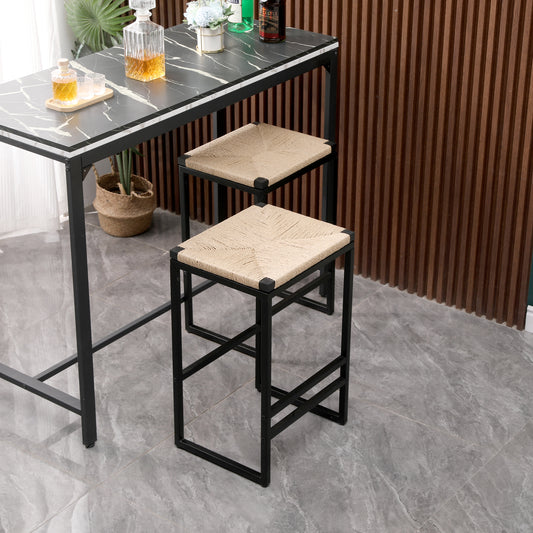 Set Of 2 Backless Bar Stools For Kitchen Counter Paper Rope Woven Dining Chairs For Home & Kitchen  Paper Rope Backless