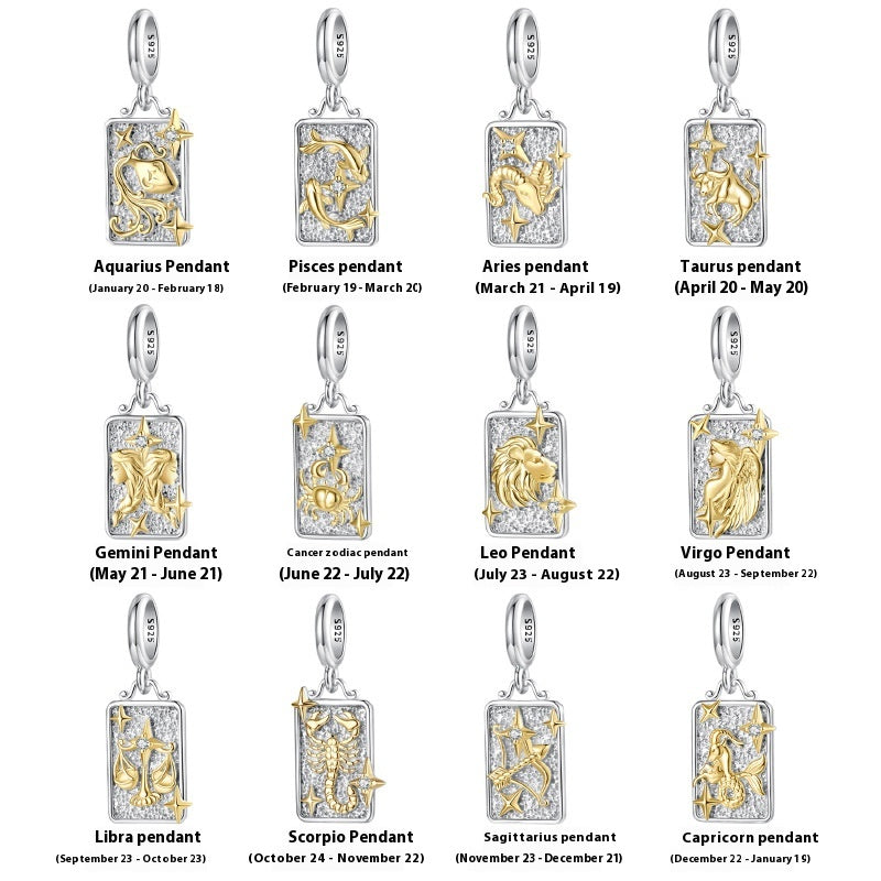 S925 Sterling Silver Twelve Constellation Pendant Ornaments Accessories